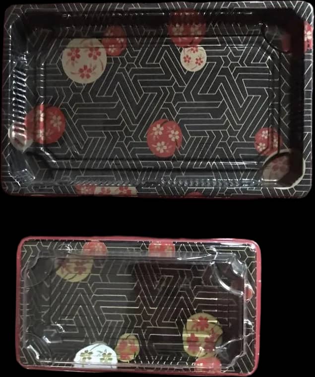 Krabička na sushi s čiernym kvetinovým dnom
